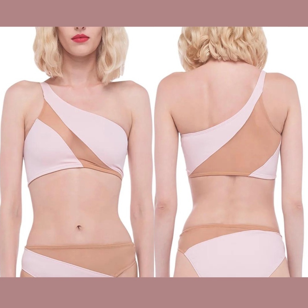 NWT $135 Norma Kamli [ Large ] One Shoulder Snake Mesh Bikini Top Bra Blush 5542
